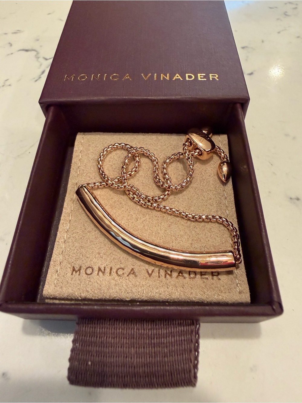 Monica Vinader Rose Gold Vermeil Curved Bar Necklace